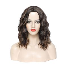 Shoulder Length Wigs, Pastel Bob, Colorful Wigs, Wigs Curly, Short Wavy Bob, Wavy Bobs, Brown Highlights