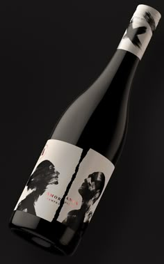 a bottle of wine is shown on a black background with an image of a man