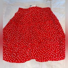 Red Floral Skirt, Size Xs Red Casual Midi Skirt, Casual Red Midi Skirt, Red Skirted Bottoms For Spring, Red Skirted Bottoms For Summer, Red Relaxed Skirt For Summer, Red Relaxed Fit Skirt For Summer, Red Midi Skirt For Spring, Red Midi Skirt For Spring Season, Red Fitted Skirt For Vacation