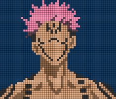 a pixellated image of a man with pink hair