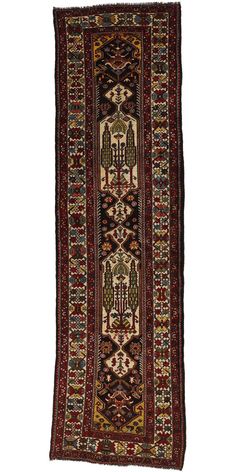 an antique persian runner rug on white background