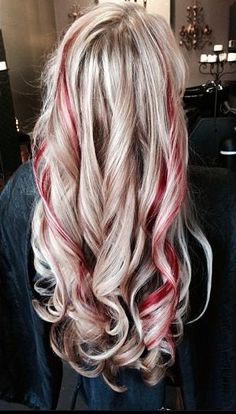 Look book: Hair Color on Pinterest Blonde And Red Hair, White Streak In Hair, Blonde With Red, Red Hair Streaks, Hair Color Ash, Blonde With Red Highlights, Red Streaks, Ash Hair Color