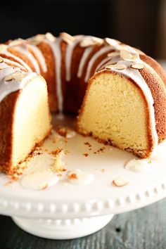 a bundt cake with one slice cut out