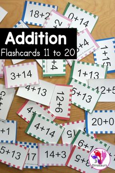 the addition flashcards are laid out on top of each other with numbers in them