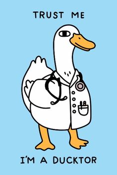 a cartoon duck wearing a doctor's coat