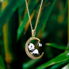 Panda Sitting, Panda Ring, Panda Jewelry, Panda Items, Panda Necklace, Fun Mom, Baby Panda, White Necklace, On The Moon