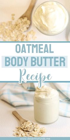 Transform your natural skincare routine with this easy to make, moisturizing DIY oatmeal body butter recipe. Made with natural ingredients like shea butter, cocoa butter, colloidal oatmeal and essential oil, this luxurious body butter will leave your skin feeling nourished and moisturized. Say goodbye to dry skin. Get healthy, glowing skin with this easy-to-make oatmeal body butter recipe.  Making your own diy skin care products is easy and fun. Cocoa Butter Lotion Bars, Diy Body Moisturizer For Dry Skin, All Natural Body Butter Recipe, Body Butter With Beeswax Recipe, Shae Butter Whipped Body Butter, Oat Butter Recipe, Homemade Shea Butter Lotion, Natural Body Moisturizer, Homemade Body Lotion For Dry Skin