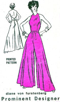 1970s Womens Wide Leg Halter Neck Jumpsuit Mail by paneenjerez, $20.00 70s Patterns, Vogue Dress Patterns, Origami Fashion, Jumpsuit Pattern, Vogue Patterns, Womens Sewing Patterns, Mood Board Fashion, Jacket Pattern