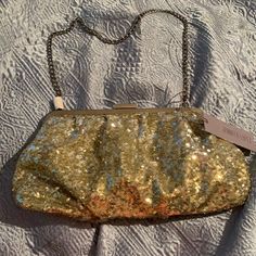 Gold Sequin Bag With Chain Strap. Nwt Spring Party Shoulder Bag Clutch, Party Clutch For Spring Season, Gold Spring Clutch Bag, Gold Clutch Bag For Spring, Spring Gold Clutch Bag, Spring Party Crossbody Clutch, Gold Party Bags For Spring, Gold Clutch Evening Bag For Spring, Gold Clutch For Evening In Spring