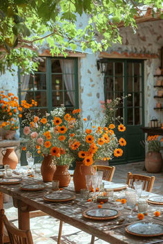 40 Radiant Outdoor Table Decor Ideas for Sun-Filled Days Outdoor Table Decor, Outdoor Dinner Parties, Tafel Decor, Table Decor Ideas, Outdoor Dining Spaces, Outdoor Dinner, Spiral Stairs, Have Inspiration, Mesa Exterior