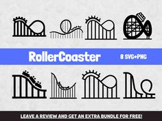 roller coasters and other amusement rides are shown in this graphic art file, as well as