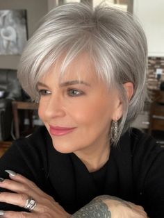 Sky Wig by Noriko | Best Seller – Wigs.com Long Pixie Cut With Bangs, Short Flippy Hairstyles, 60 Year Old Hairstyles, Short Face, Fine Flat Hair, Κούρεμα Bob, Blonde Tips, Short Silver Hair, Messy Short Hair