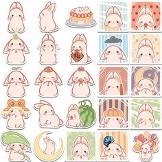 an assortment of stickers with rabbits on them