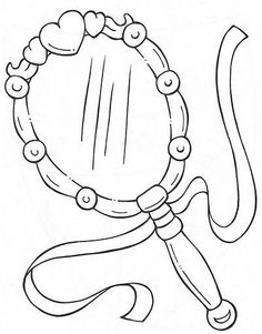 a drawing of a mirror with beads around it and a ribbon in the shape of a heart