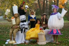 a group of people dressed up in costumes