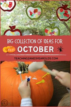 a collage of pumpkins and apples with text overlay that reads, big collection of ideas for october