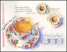 a painting of a tea cup and saucer