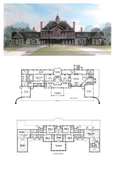 the floor plan and elevation plans for a large house with lots of room to move in