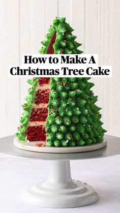 a red velvet christmas tree cake with the words how to make a christmas tree cake