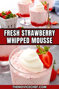 fresh strawberry whipped mousse with whipped cream and strawberries