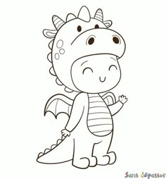 a cartoon dragon is standing and smiling