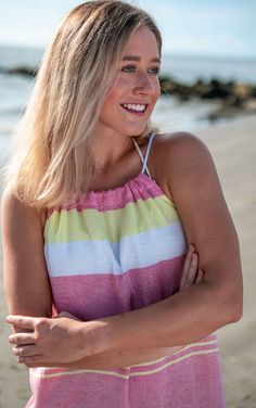 🌅 Sail into Summer Fun: Embrace the vibrant vibes of the Vacation Dress in Dawn, perfect for sunny days and breezy nights. 👗 Fit: Loose and relaxed, this dress offers an effortlessly chic silhouette, ideal for layering over your swimsuit or pairing with sandals for a casual outing. ✨ Feature: The bright and cheerful strawberry margarita stripes bring a playful touch, complemented by the classic fringe detail at the hem. 💖 Why We Love It: Lightweight and versatile, this dress is a must-have fo Multicolor Sleeveless Maxi Dress As Beach Cover-up, Sleeveless Crochet Trim Dress As Beach Cover-up, Sleeveless Dress With Crochet Trim As Beach Cover-up, Casual Beach Mini Dress With Built-in Bra, Multicolor Print Summer Beach Cover-up Dress, Beach Poncho, Strawberry Margarita, Striped Bags, Vacation Dress