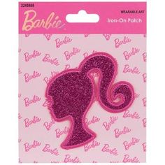 Dimensions: 	 Length: 2 15/16" 	 Width: 2 11/16" Package contains 1 applique. Personalize your wearables with this Pink Glitter Barbie Silhouette Iron-On Patch. This pink embroidered patch is shaped like the Barbie head logo and is covered in pink glitter. Use an iron to apply this iconic patch! Barbie Head Logo, Pink Barbie Logo, Glitter Barbie, Barbie Head, Barbie Silhouette, Barbie Logo, Pink Head, Pink Barbie, Barbie Birthday