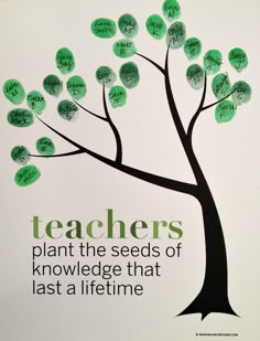 a teacher's day card with a tree made out of handwritten letters and the words teachers plant the seeds of knowledge that last a life time