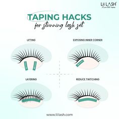 Let's learn a few Lash Taping hacks while applying eyelash extensions ✨✨✨ 💗 Lifting: Providing a clearer view of the lash line 💗 Exposing inner corner: The skin will stretch and expose all those tiny lashes in the corner 💗 Layering: Separating one layer of lashes at a time 💗 Reduce twitching: Minimise twitching eyes of newbie clients  Check these out and try them for the next appointment 😘 ———————————————— 𝗟𝗶𝗶 𝗟𝗮𝘀𝗵® - 𝗧𝗵𝗲 𝗽𝗿𝗲𝗺𝗶𝘂𝗺 𝗹𝗮𝘀𝗵 𝗲𝘅𝘁𝗲𝗻𝘀𝗶𝗼𝗻𝘀 𝗺𝗮𝗻𝘂𝗳𝗮𝗰𝘁𝘂𝗿𝗲𝗿 & 𝗿𝗲𝘁𝗮𝗶𝗹𝗲𝗿 - Website: www.liilash.com - Email: info@liilash.com - Whatsapp: 84 91 599 30 03 #liilash #lashfactory #lashsupplies #lashwholesale #lashmanufacturer #lashartists #lashartistry #lashextenion #lashtips #lashknowledge #lashhacks #tapehacks #tapetips #lashtape Learning Lash Extensions, Lash Layering, Applying Eyelash Extensions, Lash Guide, Lash Practice, Lash Course, Lash Strips, Wax Studio, Lash Extension Training