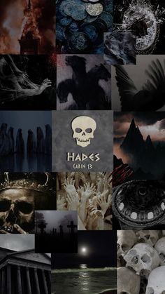 a collage of images with skulls and other things in them, including the words haps