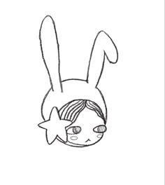 a drawing of a girl with bunny ears and stars on her head, in black and white