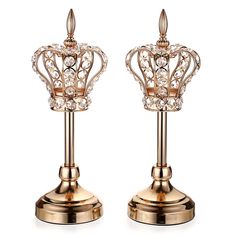 PRICES MAY VARY. Package includes 2 gold crystal crown candlestick holders, overall dimension (height x bottom dia) is 35cm x 11.6cm / 14" x 4.6", suitable for placing tea light candle, votive candle, flameless led candle or other candle less than 5.8cm / 2.3" in diameter. Gold crown design decorated with crystal beads looks sparkly and gorgeous, it will add a romantic, elegant and attractive atmosphere to table centerpiece, fireplace, mantel, floor, living room and more when lighting candle. No Candle Centerpieces Elegant, Centerpiece For Dining Table, Crown Candle Holder, Crown Centerpiece, Square Candle Holders, Candlestick Centerpiece, Glass Tealight Candle Holders, Elegant Candle, Candle Centerpiece