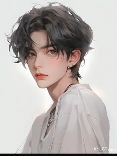 an anime character with black hair wearing a white shirt