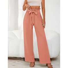 These high waisted belted wide leg pants for women are not see-through, lightweight, and flowy. They have a high waist with an elastic waistband and a tied belt. The design of these wide-leg pants makes them suitable for curvy women, those with thick calves and thighs, and many others. The bow in the front adds a stylish touch to these summer pants. Size: XL.  Color: Orange.  Gender: female.  Age Group: adult. Spring High Waist Belted Wide Leg Pants, Trendy High-waisted Bottoms With Tie Waist, Spring Wide-leg Belted Bottoms, Belted Wide-leg Pants For Spring, Belted Wide Leg Pants For Spring, Spring Solid Color Belted Wide Leg Pants, High Waist Bottoms With Belt For Spring, Spring High Waist Bottoms With Belt, Casual High-waisted Pants With Belt