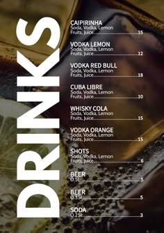 the drink list for drinks is shown here