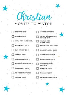 the christian movies to watch list is shown with stars on it and text overlay