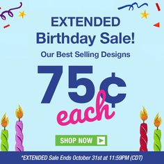 We have a special surprise for you! We've extended our #birthday sale 🍰🥳
Here's your chance to shop your favorite designs at 75 cents each- https://bit.ly/3YhYi04

#birthdaysale #embroiderydesigns #embroiderycommunity #designsale #emboirderydesignssale #emroidery Embroidery Items, Birthday Sale, Our Birthday, Selling Design, Free Quilting, Free Sewing, Sewing Patterns Free, Quilting Designs