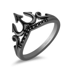 Have confidence in being different. Take it from the popular sea witch, Ursula. Add this ring to your jewelry collection and let it remind you always to be the confident woman that you need to be. Crown your finger with this Enchanted Disney Fine Jewelry Black Rhodium over Sterling Silver with 1/10 CTTW Black Diamond Ursula Trident Ring be not afraid to be unapologetically yourself. Symbolic Black Promise Ring Jewelry, Symbolic Black Jewelry For Promise Ring, Symbolic Black Jewelry For Promise, Symbolic Black Promise Ring, Black Symbolic Jewelry For Promise, Disney Engagement Rings, Enchanted Disney, Enchanted Disney Fine Jewelry, Diamond Fashion Rings