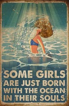 some girls are just born with the ocean in their soul vintage poster print on canvas