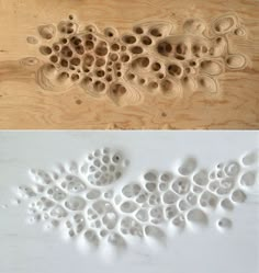 two pictures with different shapes and sizes of holes in the wood, one is made out of