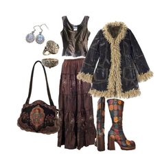 Outfit Inspirations 70s, 70s Whimsigoth Outfits, Alternative Winter Fashion, Vintage Hippie Outfits, Vintage Boho Aesthetic, Big Boots, Hippie Boots, 70s Inspired Fashion