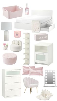 a collage of white furniture and accessories