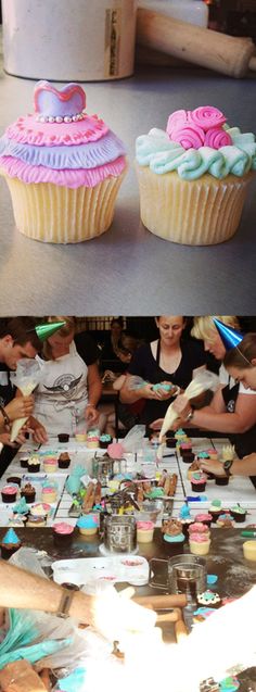 there are many cupcakes being made on the table