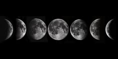 six phases of the moon in black and white