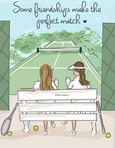 two women sitting on a bench at a tennis court, one holding a cup and the other drinking coffee