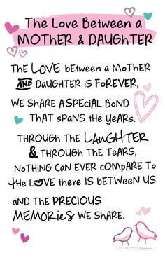 the love between a mother and her daughter is forever written in pink on white paper