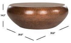 a large wooden table with measurements for the top and bottom section, including an oval shape