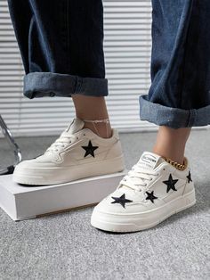 Beige  Collar     Embellished   Women Shoes Women Casual Shoes, Casual Sneakers Women, Star Shoes, Kids Beachwear, Star Designs, Sport Running, Leather Flats, Casual Shoes Women, Skate Shoes