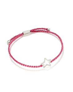 Wear your shine on your sleeve with our Open Star Sterling Silver Corded Bracelet in Bright Magenta. Playful, hand braided cords are paired with an open star pendant and adjustable slider, making this bracelet perfect for long-lasting wear and fit for any wrist. Star Chain, Pink Jewelry, Star Bracelet, Light Turquoise, Cord Bracelets, Pink Bracelet, Dream Jewelry, Shine On, Star Pendant