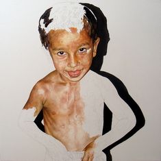 a painting of a young boy with white hair and no shirt on, posing for the camera